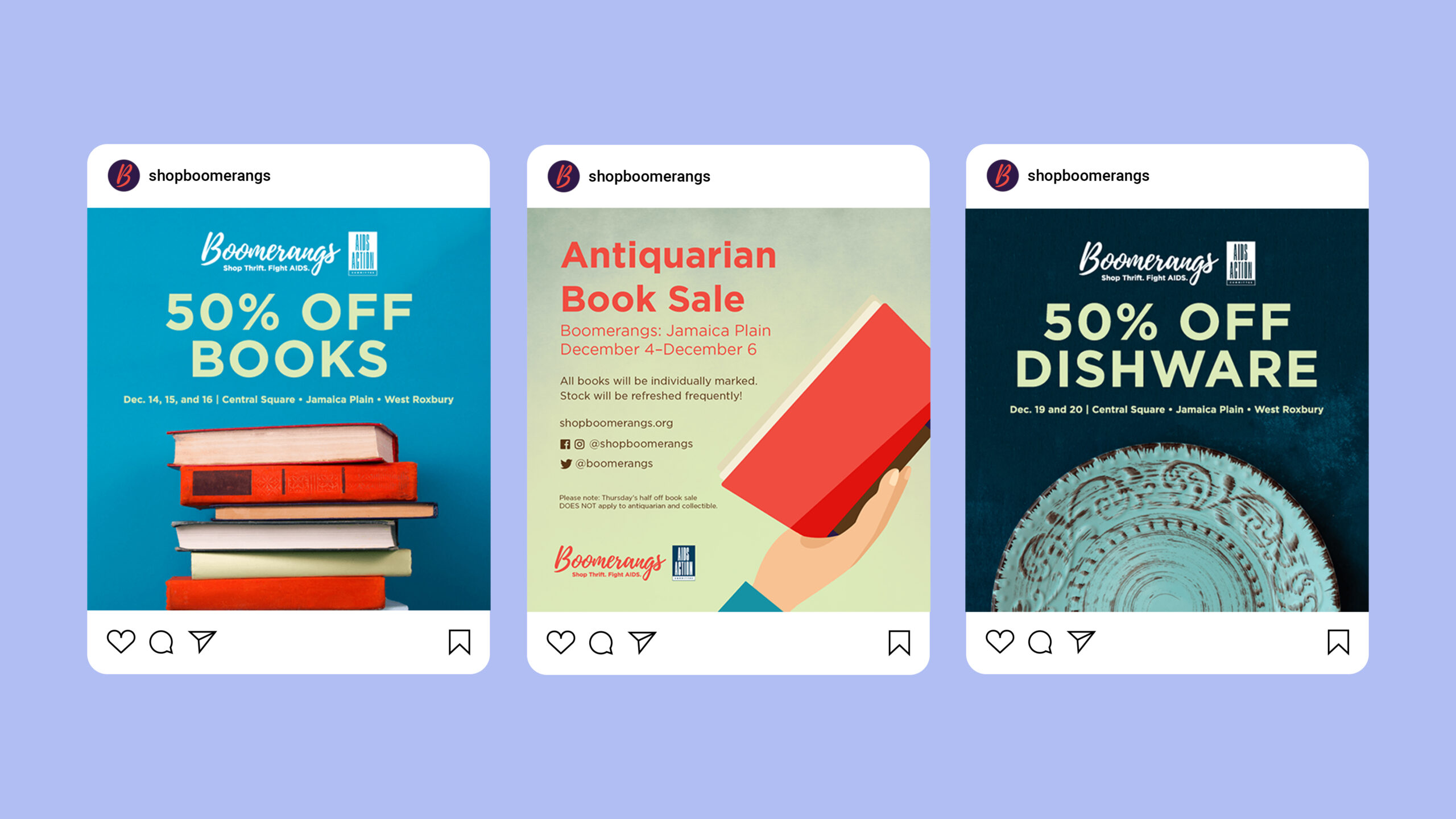 Select examples of Boomerangs social posts featuring the new branding