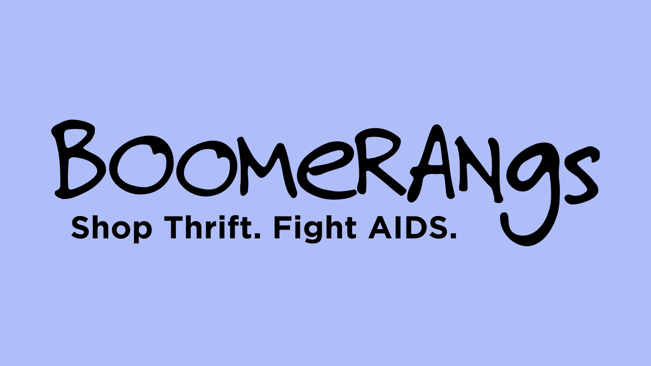 Original logo for Boomerangs thrift store featuring a handwritten, all-caps font.